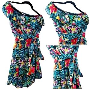 DYNAMITE Flowy Exotic Tropical Floral One Shoulder Dress Size Small